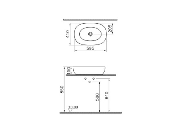 Раковина-чаша Vitra Outline Recycled 7995B066-0016, овальная, 60x41см, без перелива, матовый тауп. Фото 3