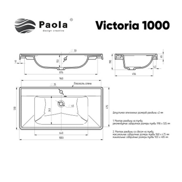 Раковина Paola Victoria 1000. Фото 1