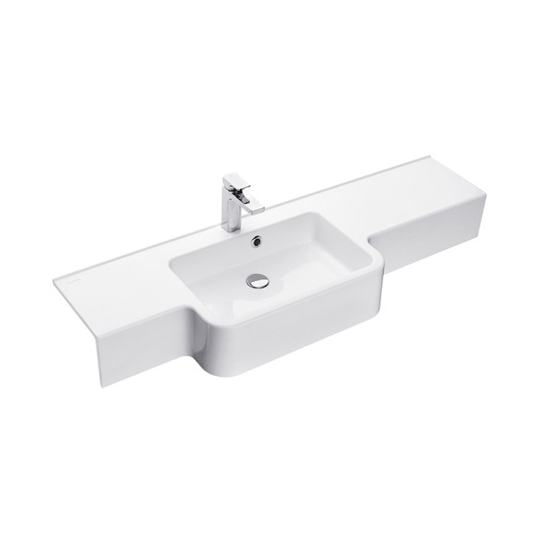 Раковина подвесная AQUATON Hotel 129х40.5х16.5 литьевой мрамор, цвет Белый (1A709831PI01L). Фото 1