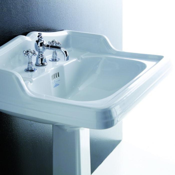 Раковина со спинкой 68х54мс, с 3 отв. под смеситель, цвет: белый. Фото 1