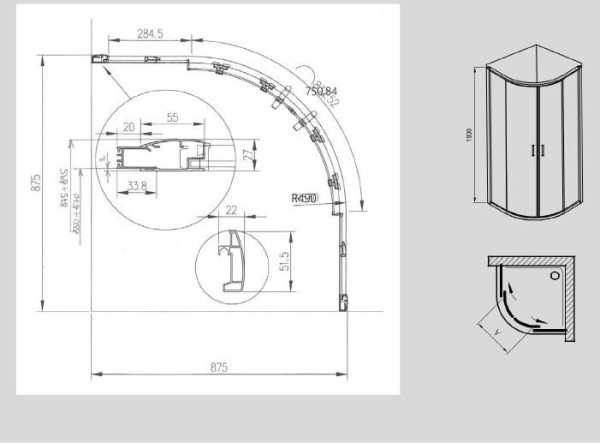 RAVAK SET (Душ.угол BLIX XP2CP4-90 блестящий/транспарент (без AntiCalc) + поддон Ronda-90PU + сифон для поддона 90 Basic). Фото 2