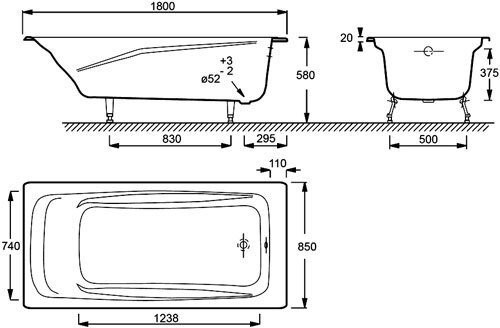 REPOS E2904-S-00 E2904-S-00 Baнна 180 x 85 cм без отверстий для ручек БЕЗ АНТИСКОЛЬЗЯЩЕГО ПОКРЫТИЯ. Фото 3
