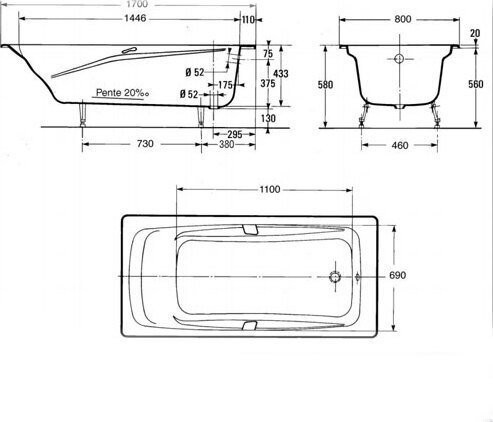 REPOS E2918-S-00 Baнна 170 x 80 cм без отверстий для ручек БЕЗ АНТИСКОЛЬЗЯЩЕГО ПОКРЫТИЯ. Фото 3