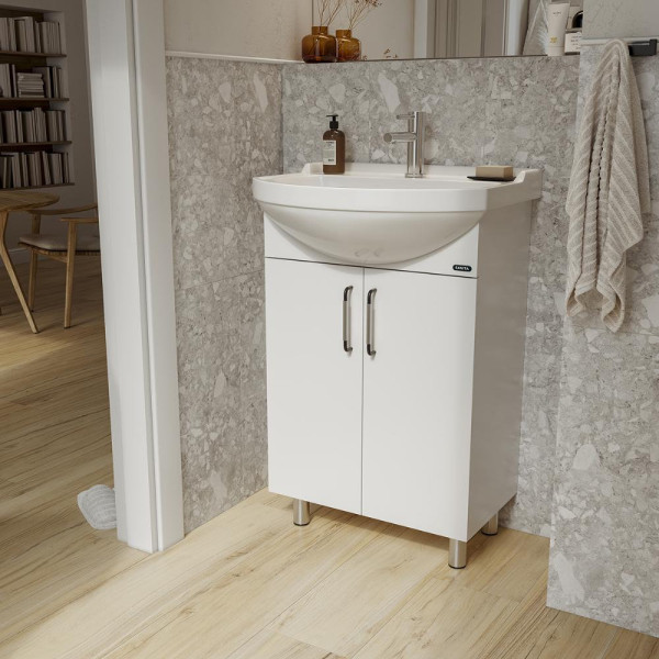 РОНДО 56 Тумба напольная 520х820х298, бел (подходит умывальник мебельный Рондо 56). Фото 4