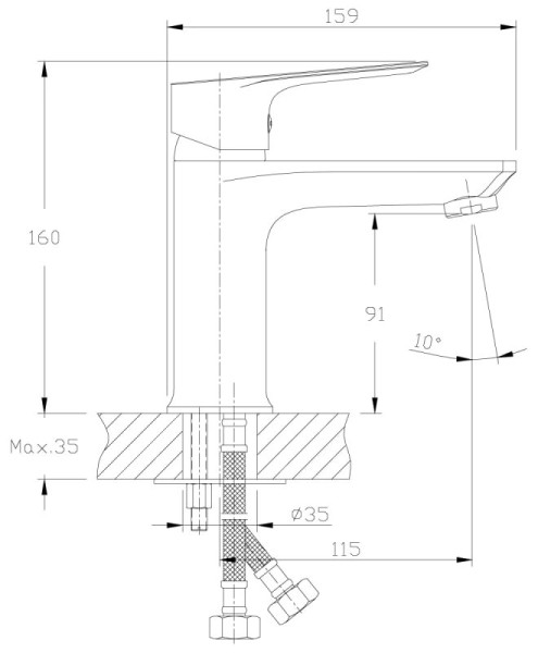RS27-11 Смеситель одноручный (35 мм) для умывальника монолитный, хром. Фото 2