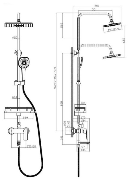 RS27-46 Смеситель одноручный (35 мм) для ванны с верхней лейкой "Тропический дождь", с пов. изл. 97. Фото 2