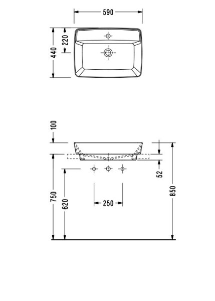 RT30TXS110H RITA прямоугольная раковина для установки в столешницу 44х59 см, с отверстием под смеситель, Serel. Фото 2