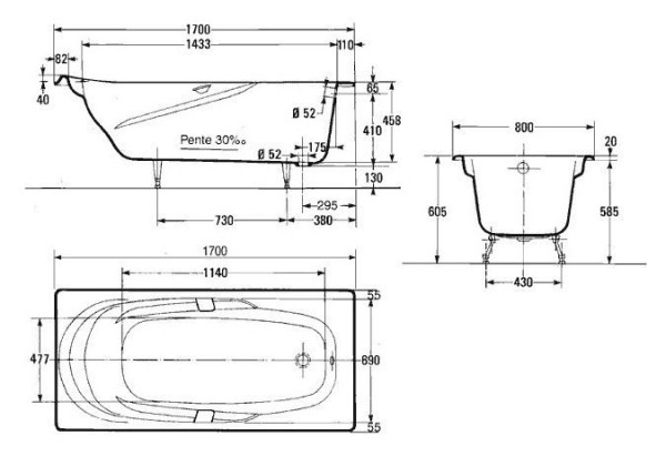 RUB ADAGIO E2910-00 ванна 170х80 с отверстиями для ручек. Фото 2