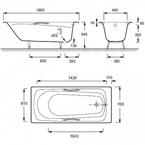 RUB MELANIE E2935-00 ванна 160х70 с отверстиями для ручек. Фото 2