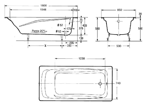 RUB REPOS E2904-00 ванна 180х85 без отверстий для ручек. Фото 3