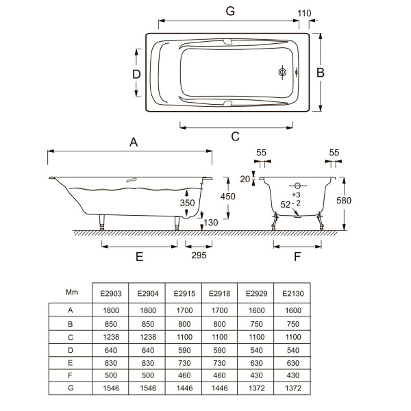 RUB REPOS E2915-00 ванна 170х80 с отверстиями для ручек. Фото 4