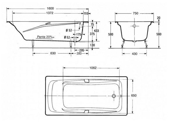 RUB REPOS E2929-00 ванна 160х75 с отверстиями для ручек. Фото 3