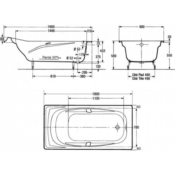RUB SUPER REPOS E2902-00 ванна 180х90 с отверстиями для ручек. Фото 3