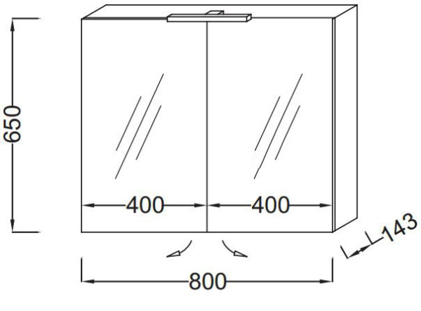 RYTHMIK EB796RU-E10 Зеркальный шкаф 80 см.Ш80*Г14,3*В65 см.2 дверцы с двойным зерк, 2 стекл полочки на отделение, магнит, флуоресцентная подсветка.. Фото 2