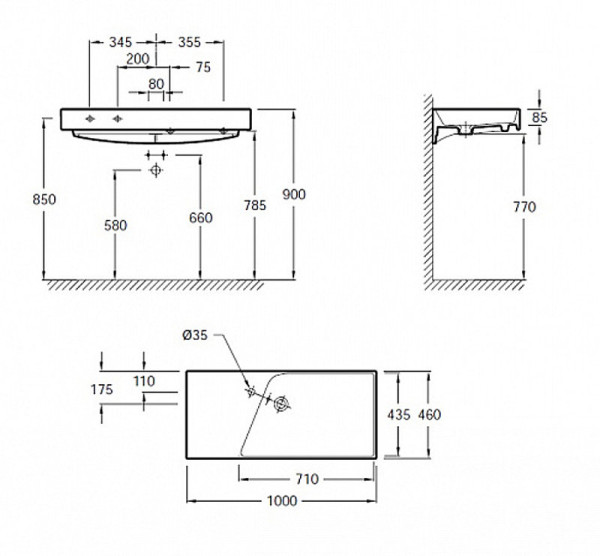 RYTHMIK EXN112-Z-00 Подвесная раковина-столешница, гладкая нижняя поверхность, 100*46. Фото 2