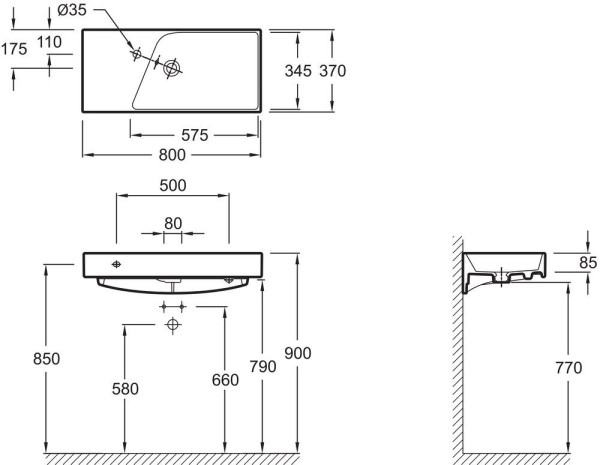 RYTHMIK EXP112-00 Подвесная раковина-столешница Ш80*Г37 см. Одно отверстие для смесителя.. Фото 2