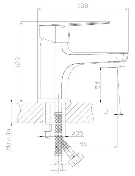 S35-11 Смеситель одноручный (35мм) для умывальника монолитный, хром. Фото 2