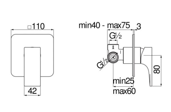 SE124108BM SEVEN смеситель для душа (внешняя и скрытая часть), матовый черный. Фото 2