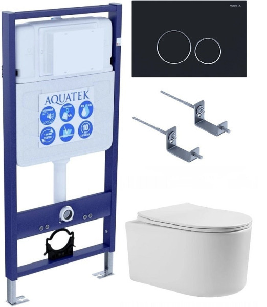 SET AQUATEK МИЯ 4в1 (рама AQUATEK Standard INS-0000012+ кркпеж KKI-0000002+клавиша KDI-0000020+унитаз МИЯ AQ2004-00 с тонким сиденьем soft-close. Фото 1