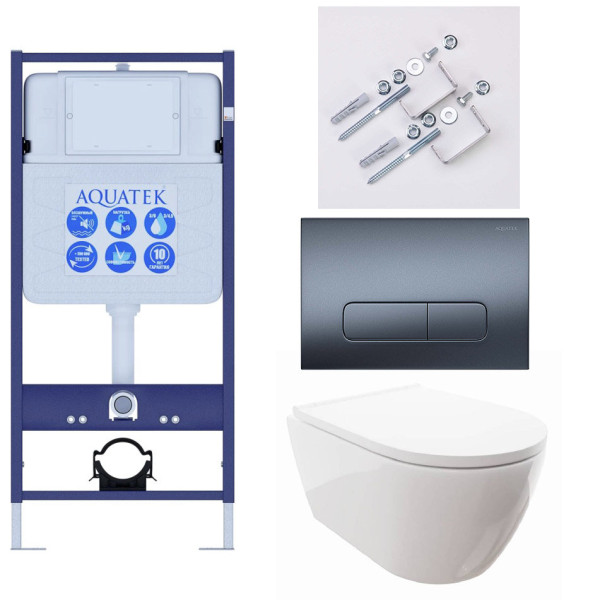 SET AQUATEK ПОЛАРИС (рама AQUATEK Standard INS-0000012+унитаз ПОЛАРИС AQ0700-00 с тонким сиденьем soft-close+ крепеж KKI-0000002 +панель KDI-0000034). Фото 1