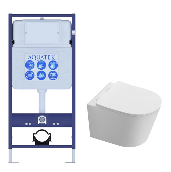 SET AQUATEK ТАУРУС Т (рама AQUATEK Standard INS-0000012(без клавиши и крепежа)+Унитаз подвесной AQ1580T-00 ТАУРУС с тонким сиденьем soft-close. Фото 1