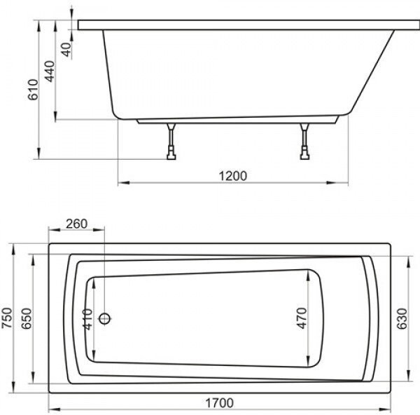 SET DOMINO PLUS 170х75 белая (ванна+жесткая рама+передняя панель+крепление+сточный комплект хром). Фото 2
