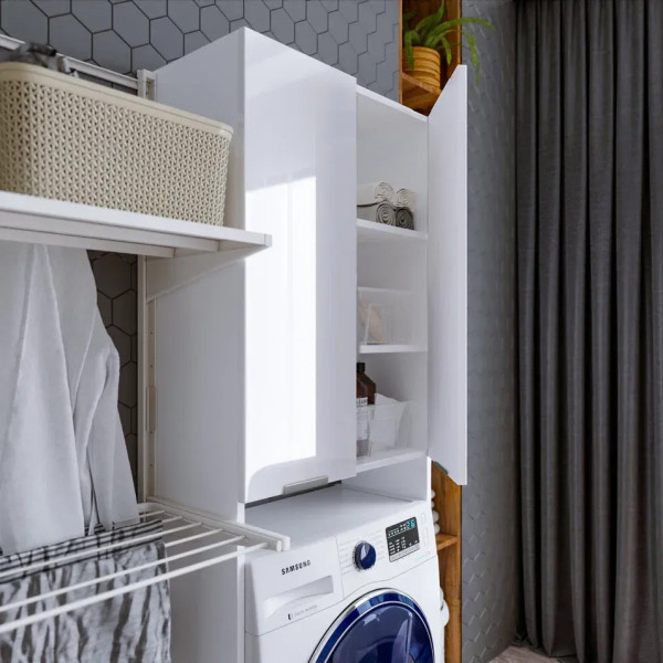 Шкаф над стиральной машинкой Бриклаер Хелена 64 см, белый. Фото 3