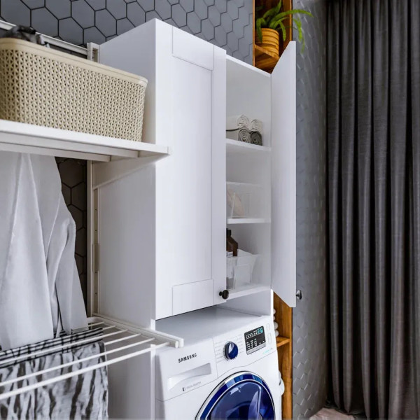 Шкаф над стиральной машинкой Бриклаер Хелена (рамочный) 64 см, белый. Фото 3
