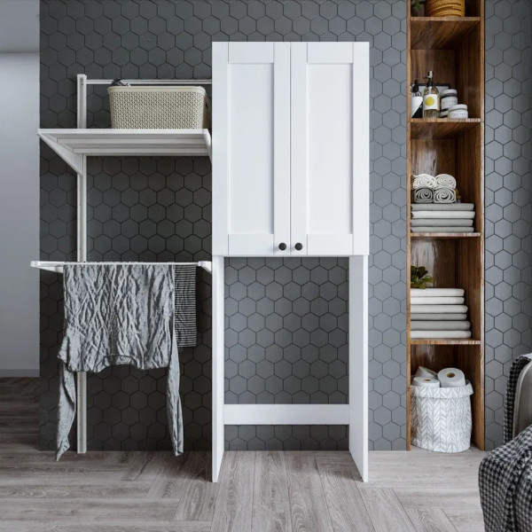 Шкаф над стиральной машинкой Бриклаер Хелена (рамочный) 64 см, белый. Фото 4