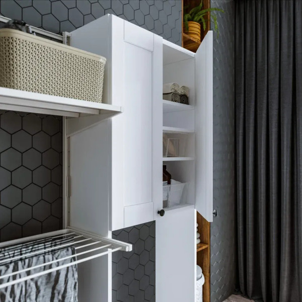 Шкаф над стиральной машинкой Бриклаер Хелена (рамочный) 64 см, белый. Фото 5