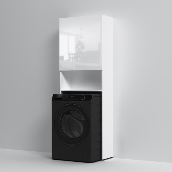 Шкаф над стиральной машиной с дверями и открытой полкой, узкий, 65 см, белый. Фото 6