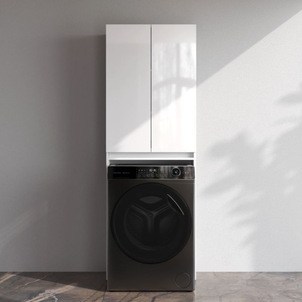 Шкаф над стиральной машиной с дверями, узкий, 65 см, белый. Фото 1