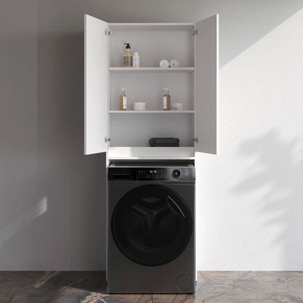 Шкаф над стиральной машиной с дверями, узкий, 65 см, белый. Фото 2