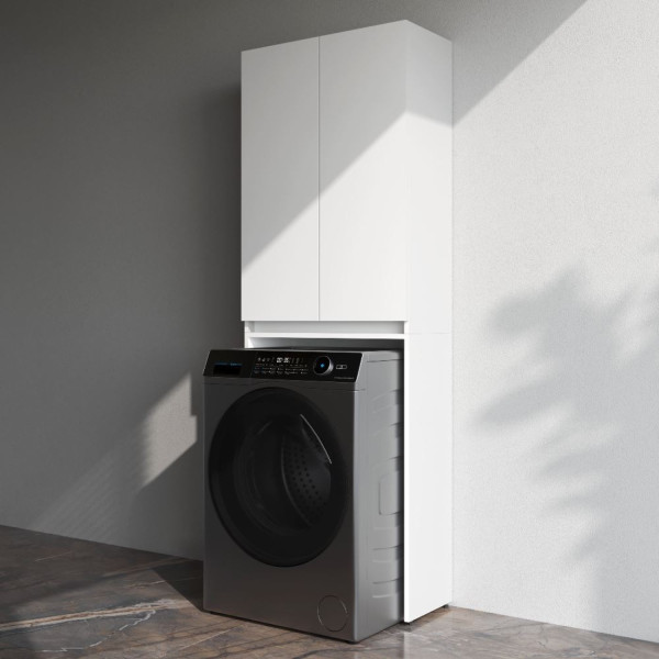 Шкаф над стиральной машиной с дверями, узкий, 65 см, белый. Фото 3