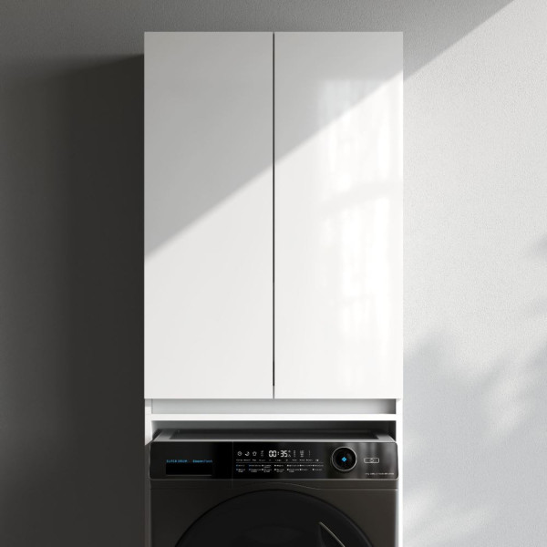 Шкаф над стиральной машиной с дверями, узкий, 65 см, белый. Фото 4