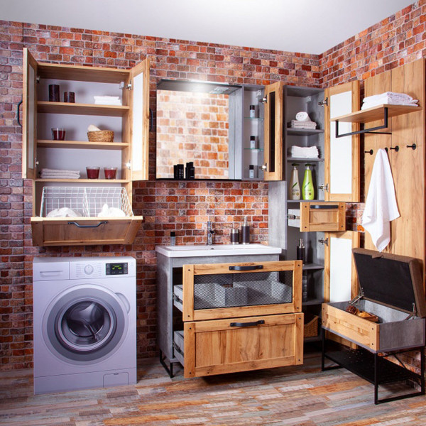 Шкаф навесной Бриклаер ЛОФТ 60 см, установка над стиральной машиной, метрополитен грей. Фото 3