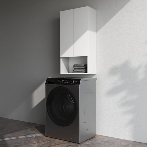 Шкаф навесной с дверками и открытой полкой, 50 см, белый глянец. Фото 3