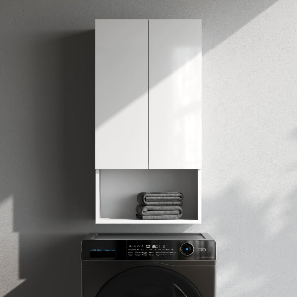 Шкаф навесной с дверками и открытой полкой, 50 см, белый глянец. Фото 4