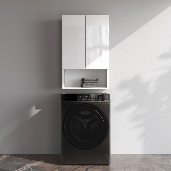 Шкаф навесной с дверками и открытой полкой, 60 см, белый глянец. Фото 1