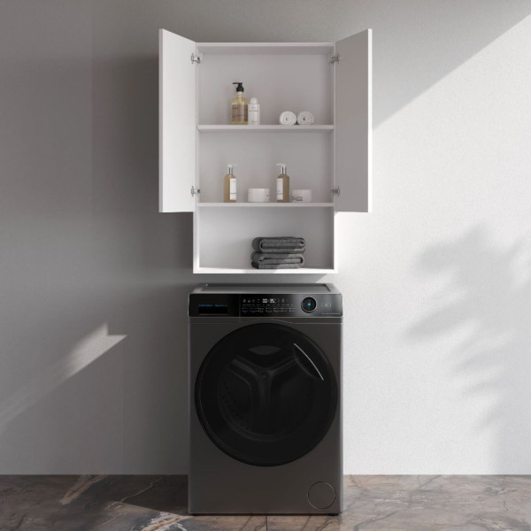 Шкаф навесной с дверками и открытой полкой, 60 см, белый глянец. Фото 2