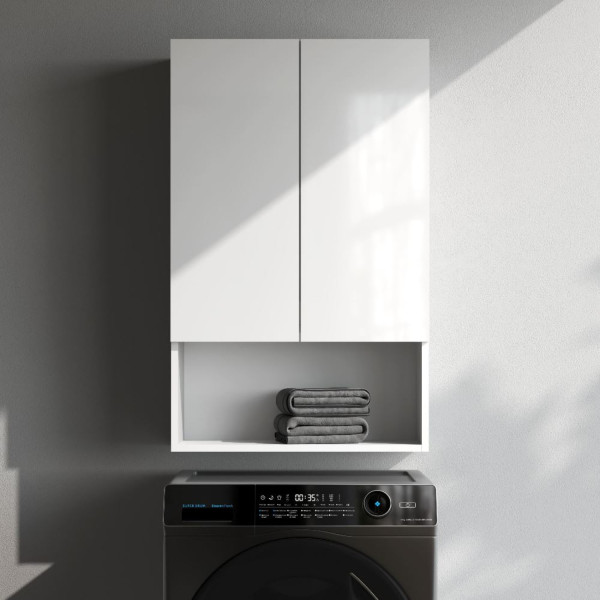 Шкаф навесной с дверками и открытой полкой, 60 см, белый глянец. Фото 4