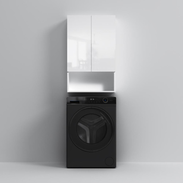 Шкаф навесной с дверками и открытой полкой, 60 см, белый глянец. Фото 5