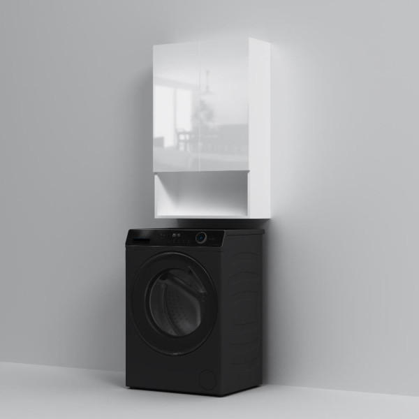 Шкаф навесной с дверками и открытой полкой, 60 см, белый глянец. Фото 6