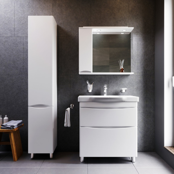 Шкаф-пенал напольный 35 см, левый, белый глянец. Фото 1