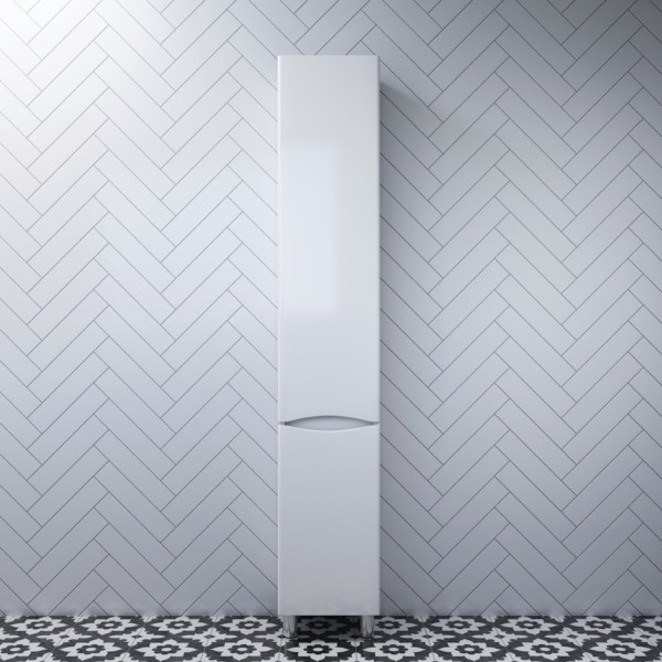 Шкаф-пенал напольный 35 см, правый, белый глянец. Фото 1