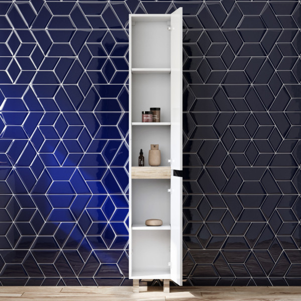 Шкаф-пенал, напольный, правый, 30 см, белый глянец. Фото 2