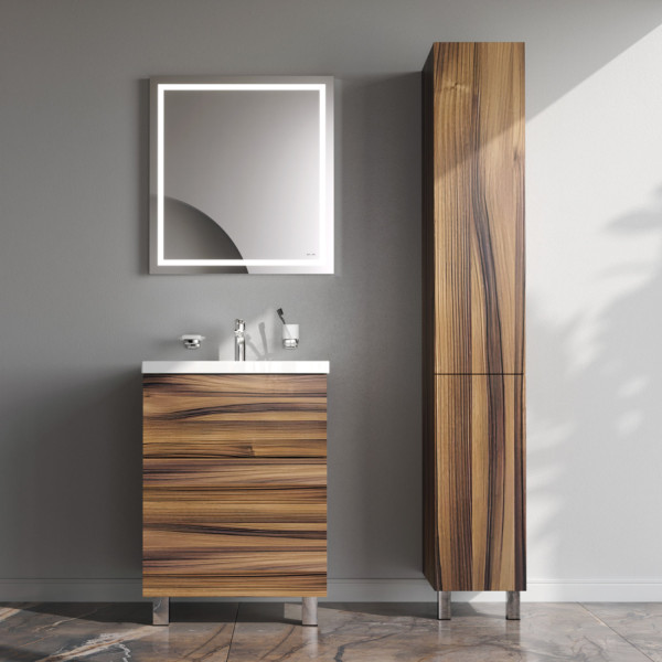 Шкаф-пенал, напольный, правый, 30 см, двери, push-to-open, орех. Фото 3