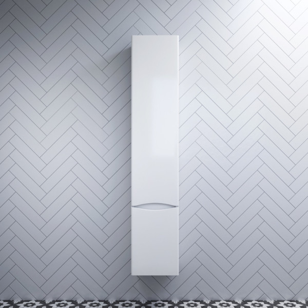 Шкаф-пенал подвесной 35 см, левый, белый глянец. Фото 1