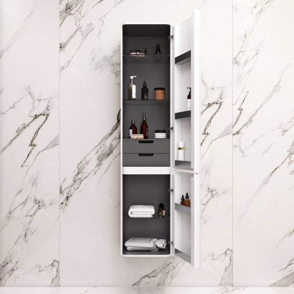 Шкаф-пенал подвесной 40 см, правый, белый глянец. Фото 2