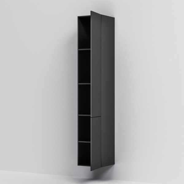 Шкаф-пенал, подвесной, правый, 30 см, push-to-open, черный матовый. Фото 5